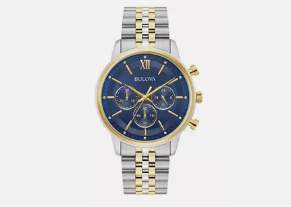 $425 Classic Bulova Chronograph Gold Two Tone 41mm Bracelet Watch 98A274
